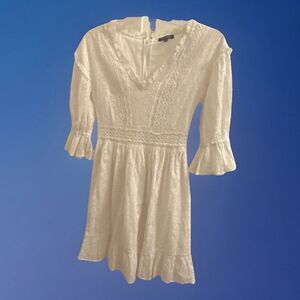 Love Sam MilkMaid Babydoll Y2K Dress White Eyelet  Bride XS Puff Sleeve Ruffled